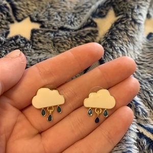 Brand new gold cloud with raindrops and dangle detail stud back earrings
